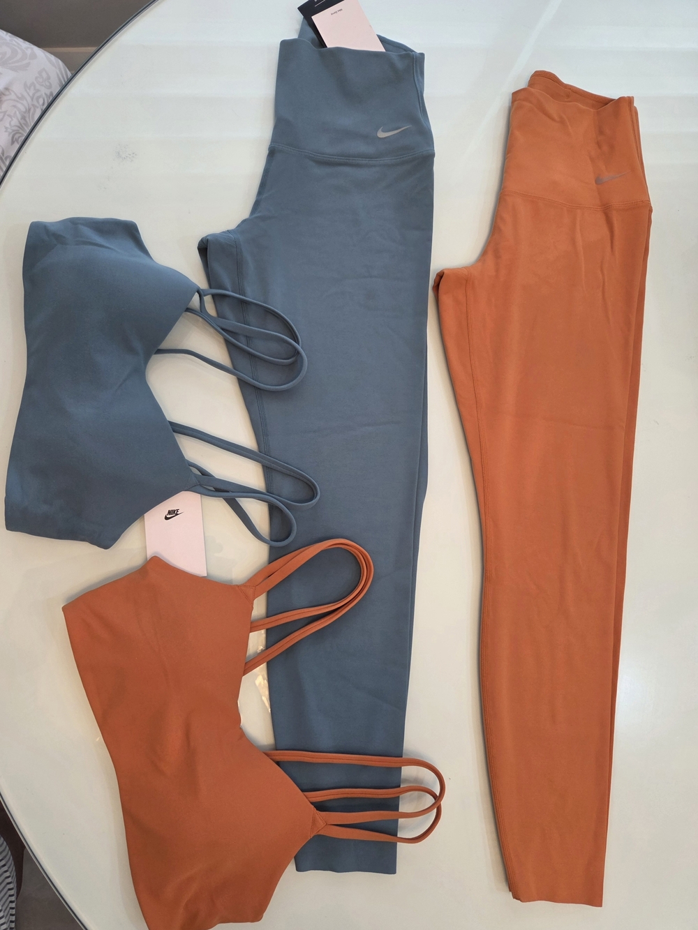 Nike Women's High-Waist Leggings & Strappy Sports Bra Set - Slate Blue and Rust